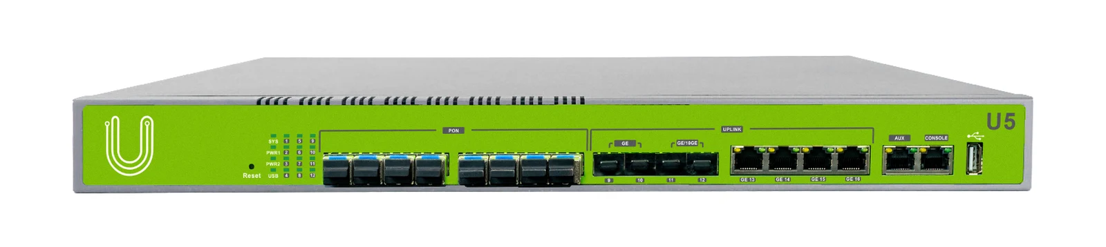 U5 GPON OLT front panel, annotated